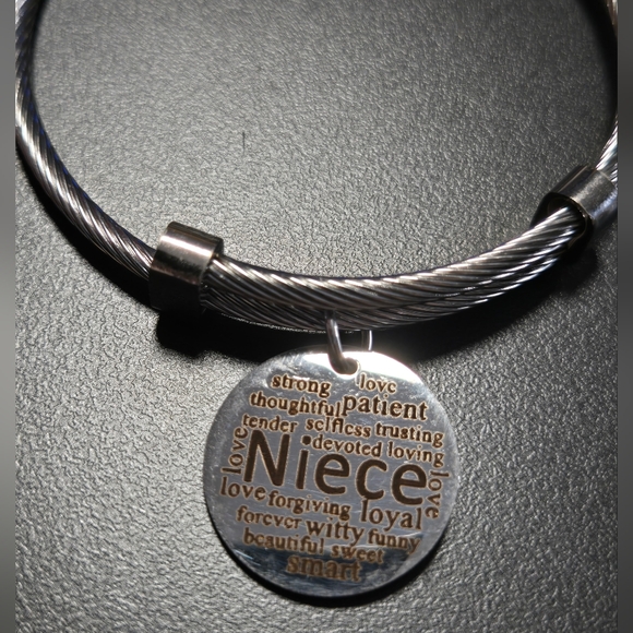 pinkbox Jewelry - Niece Stainless Steel Silver Tone Cable Bangle Bracelet Gift Pink Box Jewelry